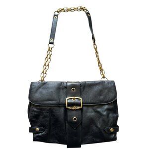 Tosca Blu Italy Black Leather Crossbody Bag Gold Chain Links Buckle Purse Vtg